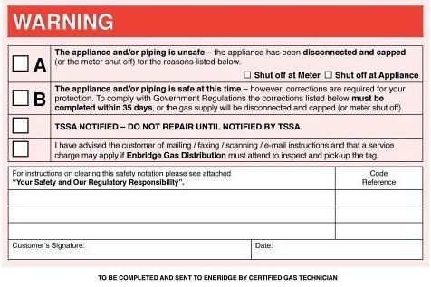 Gas appliances Red Tag removal